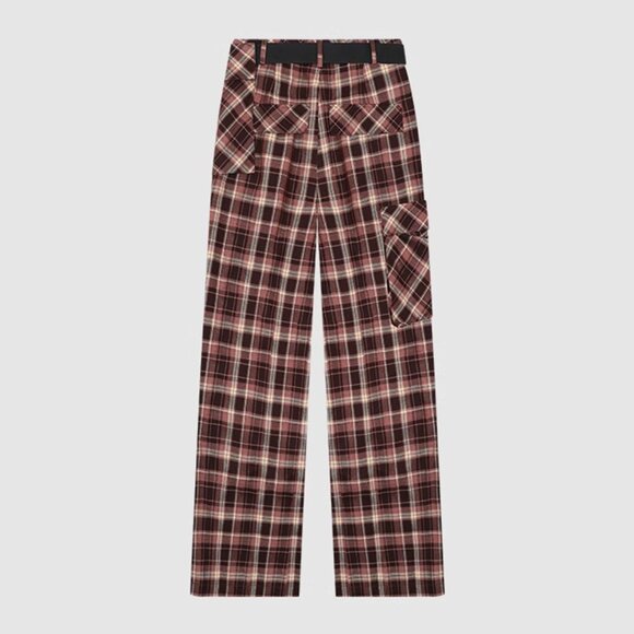 B.Sure Brown Plaid Straight-Leg Casual Pants - Picture 2 of 4